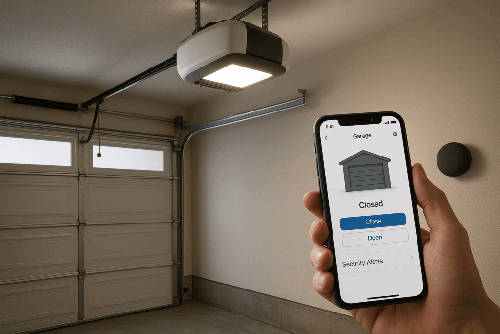 Garage Door Types In Allentown, Pa: Which Options Suit Historic Vs. Modern Homes 4 Smartphone app controlling modern garage doors with automated opener.