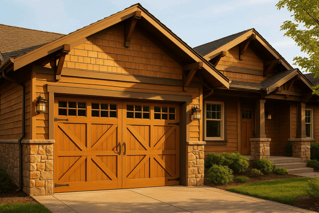 Garage Door Types In Allentown, Pa: Which Options Suit Historic Vs. Modern Homes 3 Craftsman-style home with wood-look carriage modern garage doors.